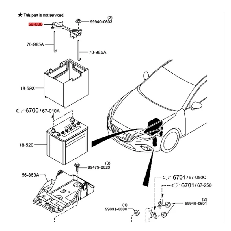 Car Battery Hold Retainer Bracket KD53-56-031A For Mazda 6 3 CX-3 CX-5 CX-9 2013-2024 Battery Clamp Bracket KD5356031A