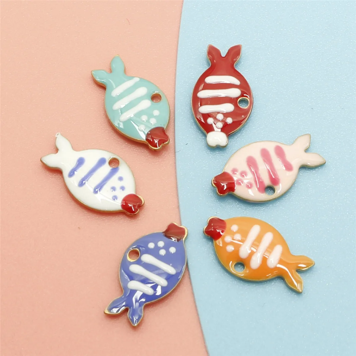 

30PCS Copper Double Faced Jewelry Oil Drop Fish Charms Gold Tone Plated Oil Drop Enamel DIY Metal Necklace Earring Pendants
