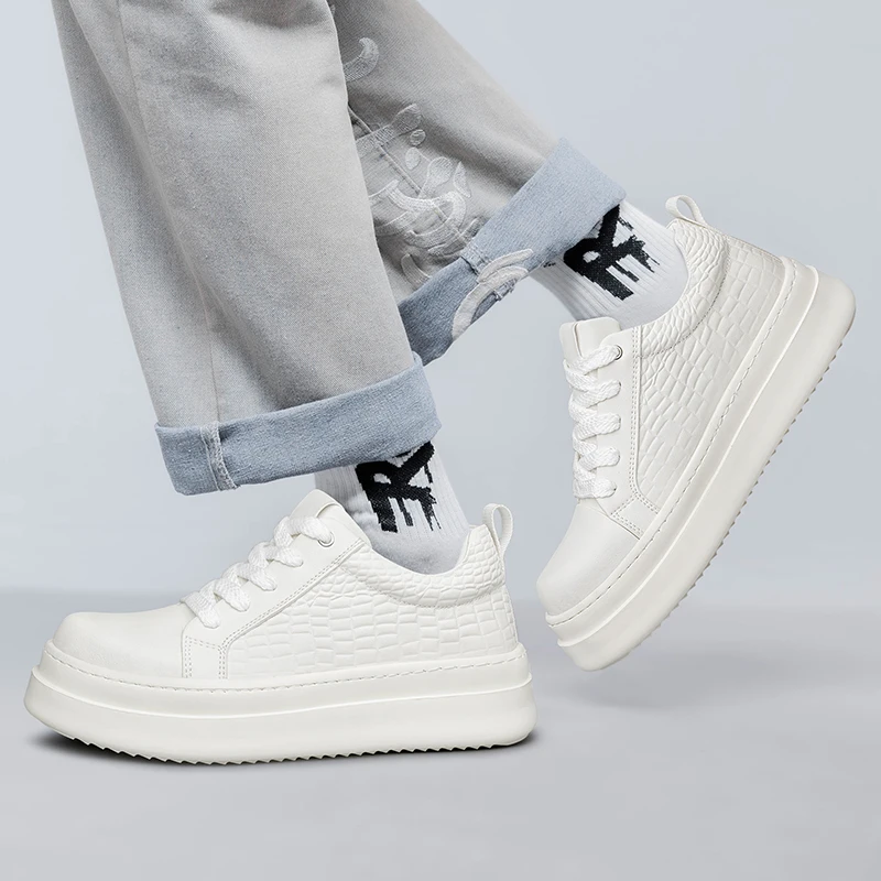 

7cm Genuine Leather Platform 2025 Wedge Flats Shoes Chunky Sneaker Casual Comfy High Brand Spring Autumn Vulcanize Shoes