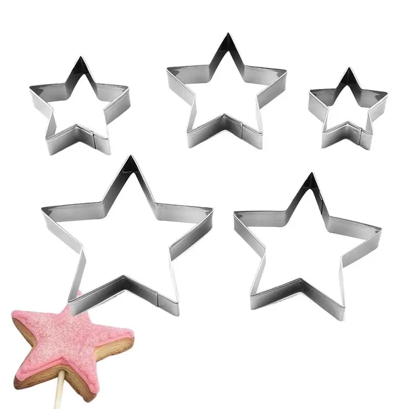 Small Star Cookie Cutter Stainless Steel Pastry Molds 5 Pieces Star Shaped Biscuit Cutter Set Stainless Steel Cookie Cutters Set