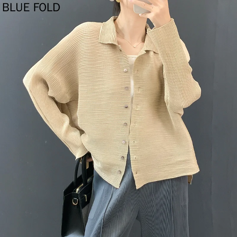 

Пальто MIYAKE PLEATS, осенний элитный стиль, свободный и утягивающий модный и легкий однотонный кардиган, топ