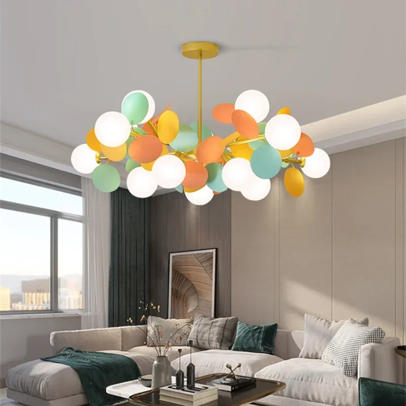 Nordic Chandelier Living Room Decor Home Colored Sheet Light Glass Ball Lampshade Dining Table Pendant Lights Children\'s Bedroom