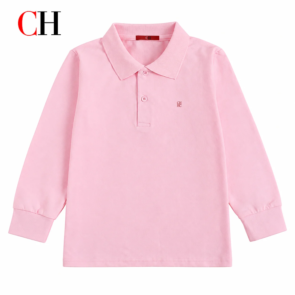 CHKids Long Sleeve Polo Shirt Lapel Collar Button Front Soft Knit Top Chest Embroidery Cuff Sleeve Casual School Wear Boys Girls