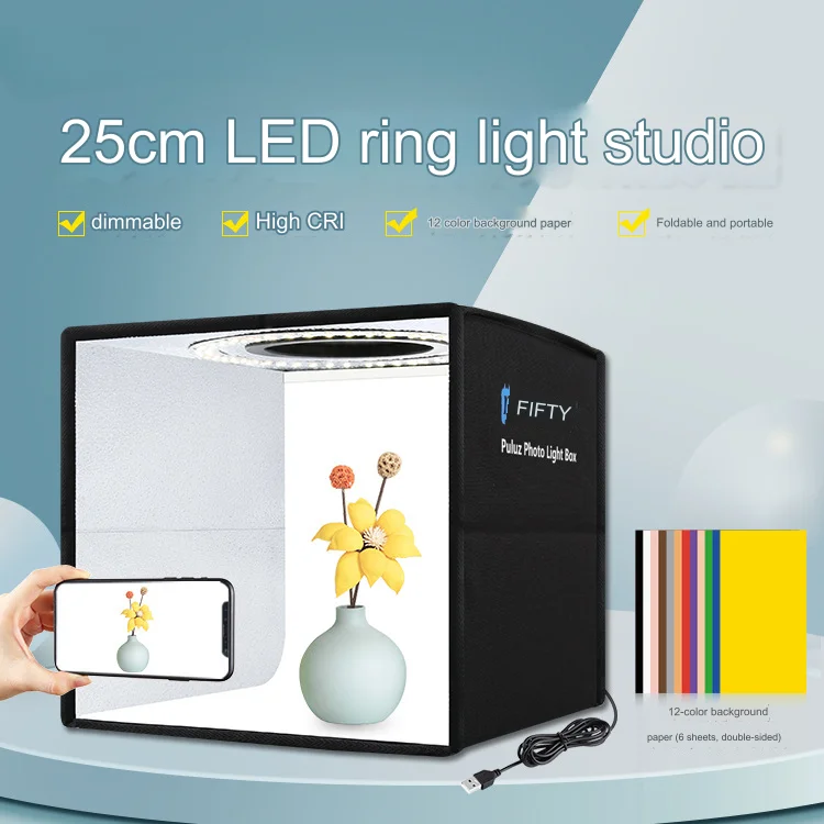 

Folding Portable Photo Lighting Studio Shooting Tent Box with 12 Colors Backdrops, 25cm X 25cm X 25cm