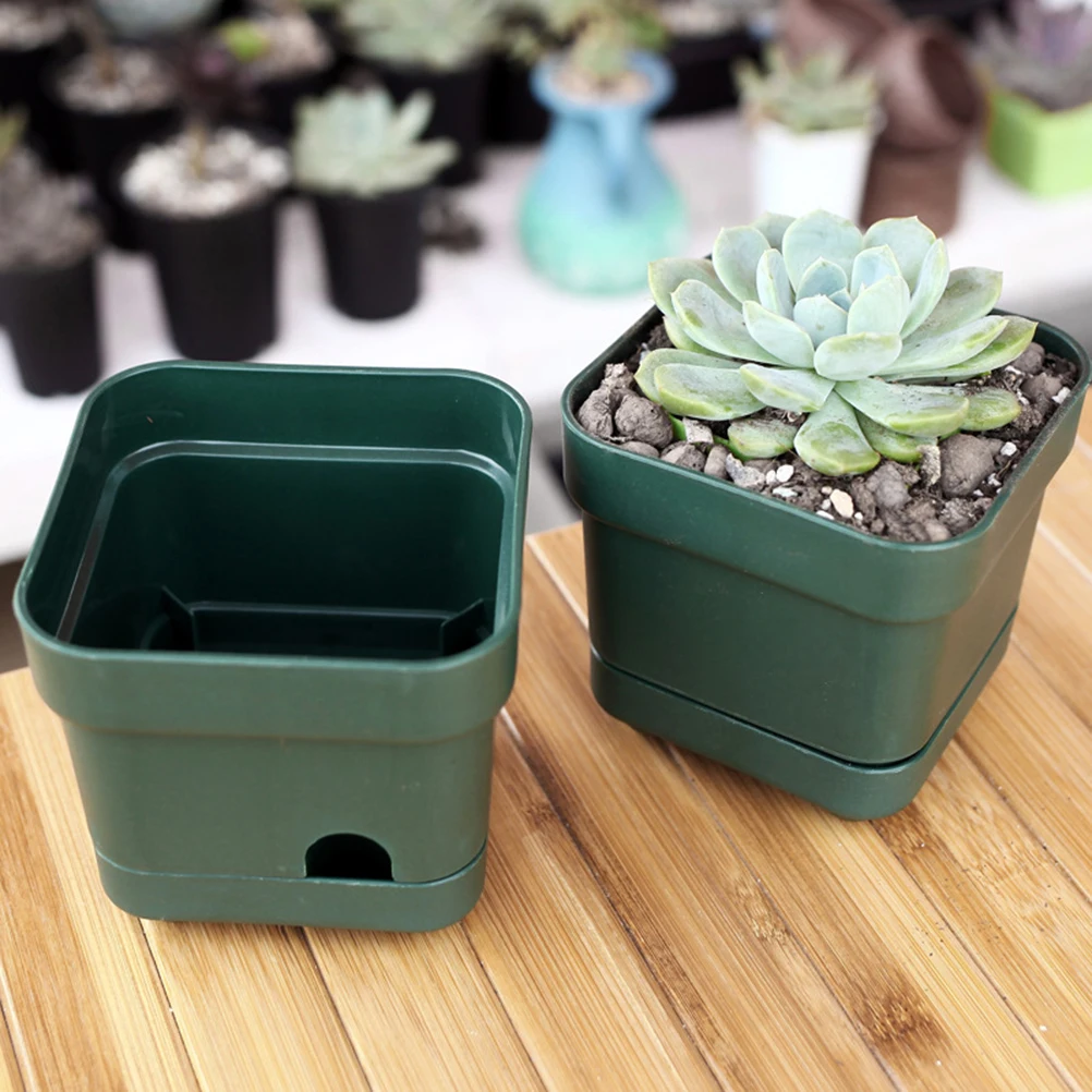

3 Pcs Water Storage Flower Pot Square Planters Plastic Material Drainage Holes Lightweight Durable Perfect for Balcony Bedroom
