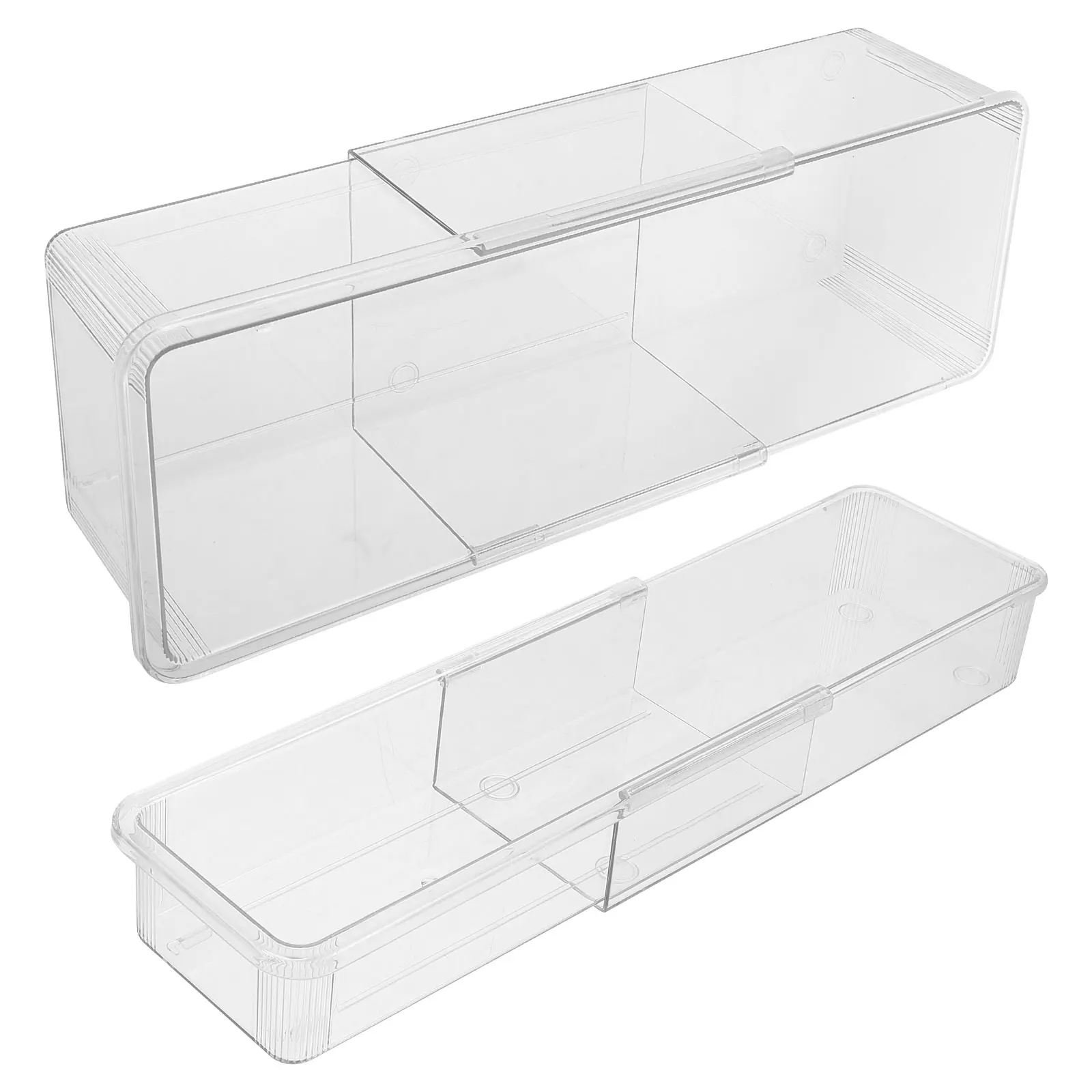 2 Stück durchsichtiger Kunststoff-Schubladen-Organizer, verstellbar, erweiterbar, verschiebbar, Aufbewahrungsbehälter, Make-up-Utensilien, Teiler