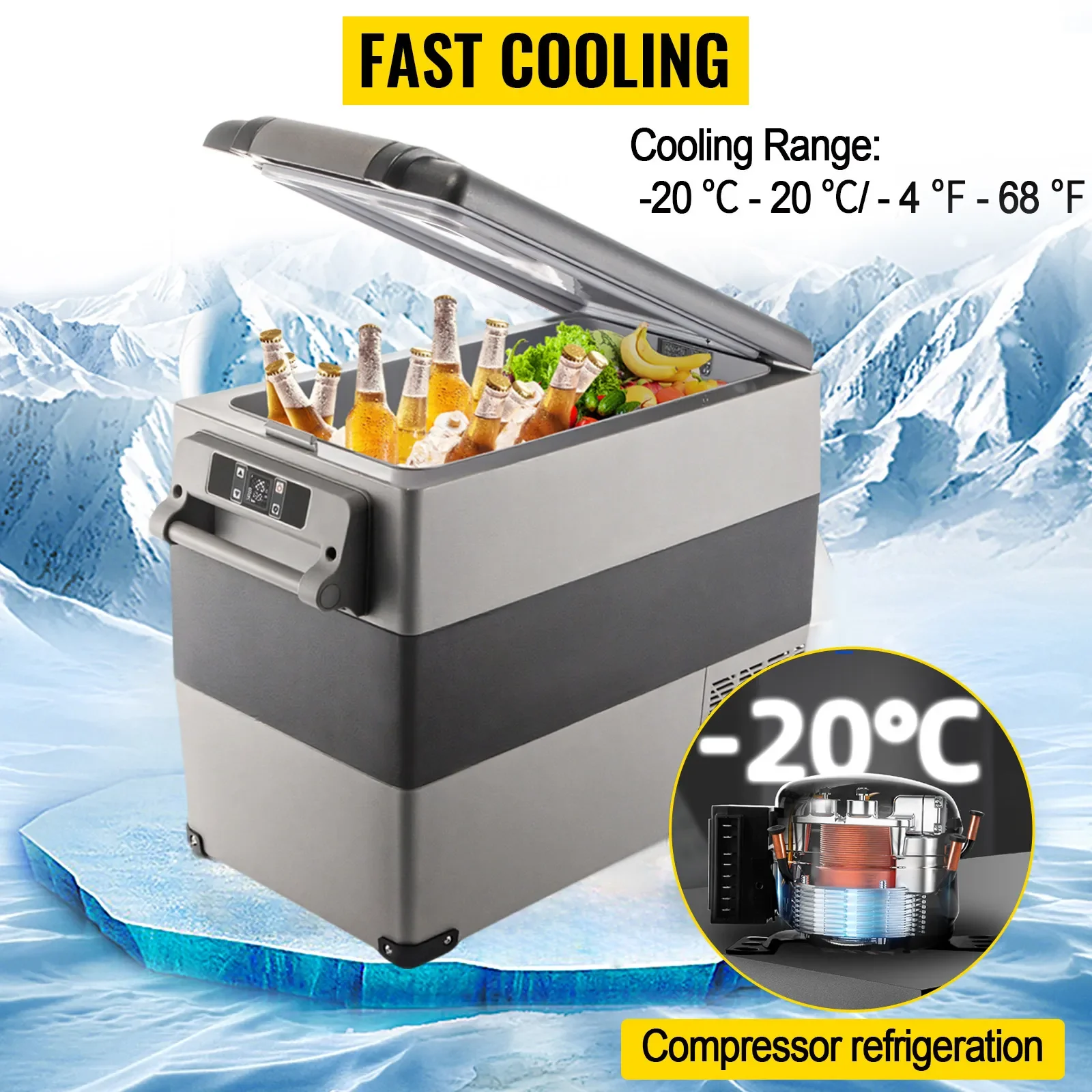 VEVOR Car Refrigerator 55L Compressor Portable Small Refrigerator Car Refrigerator Freezer Car Truck RV Yacht Cooler