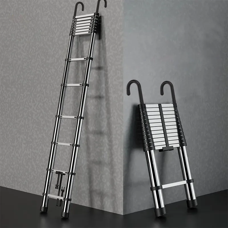 Professional Construction Straight Ladder Stainless Steel Adjustable Height Home Use Loft Portable Foldable Ladder with Hooks