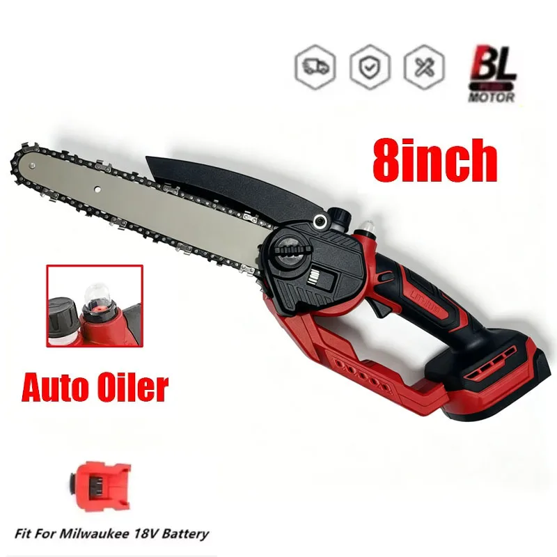 For Milwaukee 18V Battery Brushless 8 Inch Chainsaw Auto Oiler Electric Chain Saw Cordless Garden Pruning Power Tools