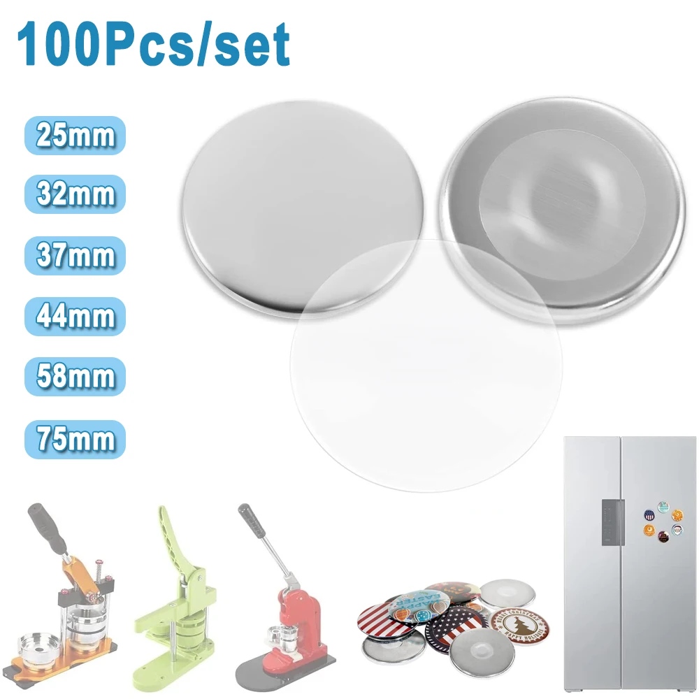 100 Piezas de Materiales para Hacer Imanes de Refrigerador Metálicos de 25/32/37/44/58/75 mm, Botones Magnéticos para Refrigerador, Materiales para Manualidades, Regalos Personalizados