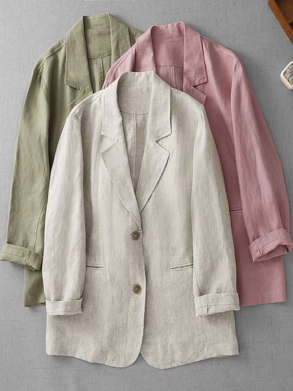 Traje Retro de lino y algodón ligero con cuello largo Sve irt, traje holgado de talla grande para mujer, ropa informal de otoño