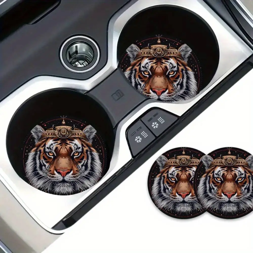 Kung Fu Tiger EVA Car Coaster Set Premium Thick Mats Eye-catching Drink Bottle Decor Perfect Gift