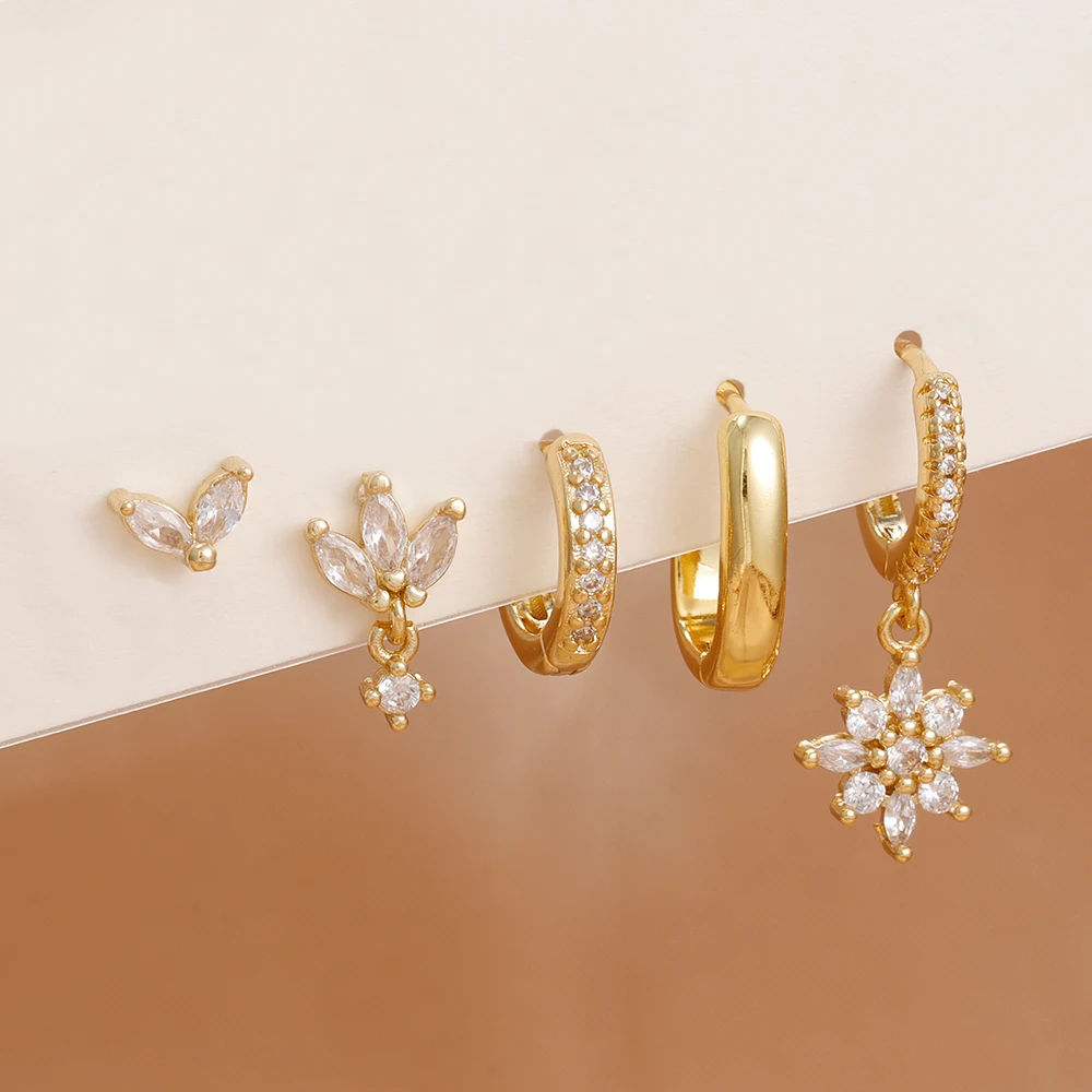 5 قطعة الفولاذ المقاوم للصدأ الزركون هوب طقم من الحلقان بسيط متعدد الاستخدامات ارتداء اليومي كل يوم الأذن اكسسوارات فتاة شابة بيان مجوهرات