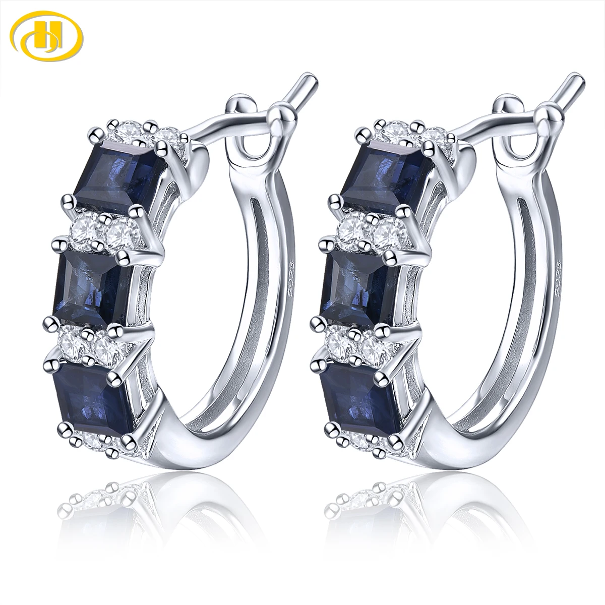 

Серьги-кольца из стерлингового серебра с натуральным синим сапфиром, родиевое покрытие, 1,6 карата, натуральный драгоценный драгоценный камень, женские роскошные повседневные подарки
