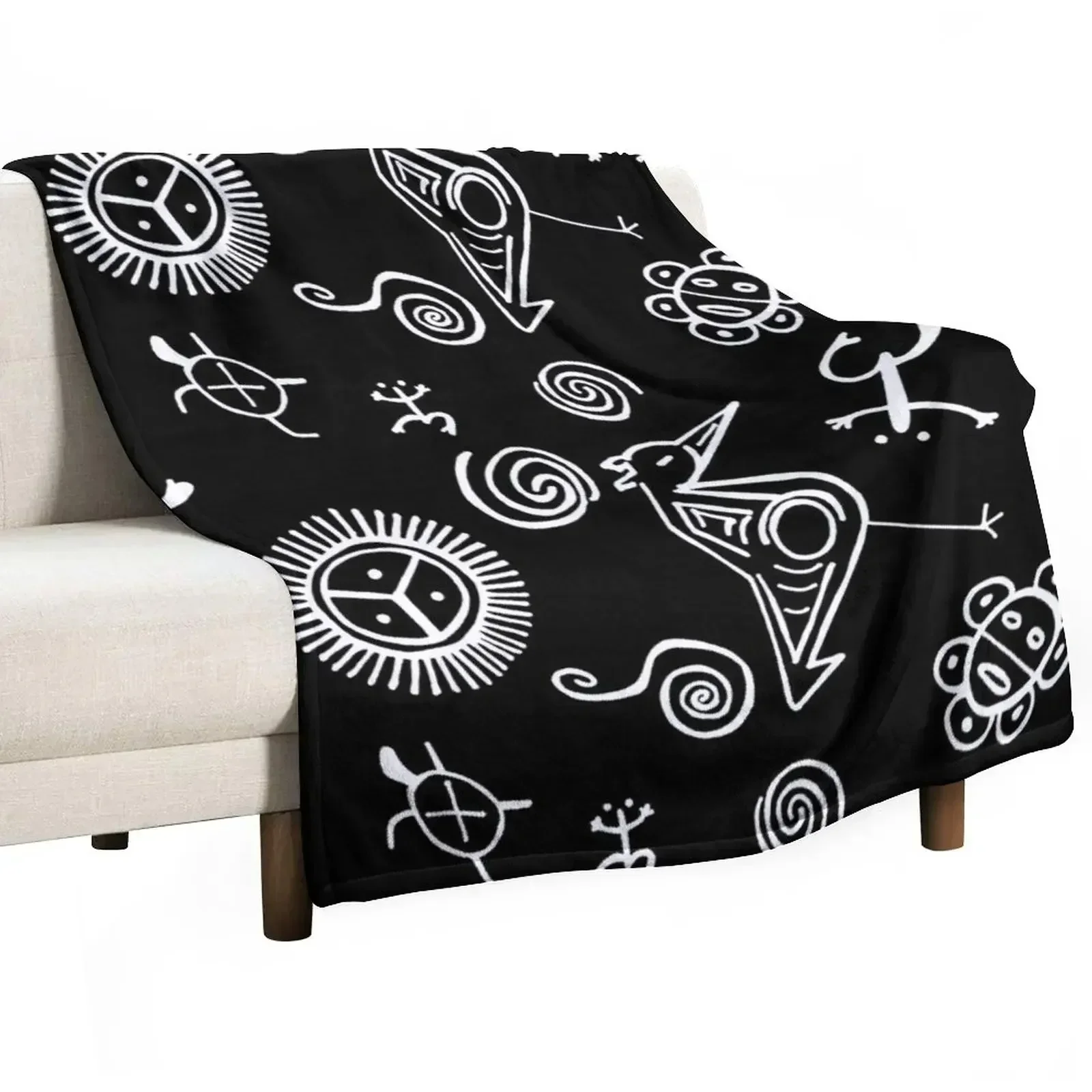 

Taino Symbols | Black and White Taino Art Throw Blanket Large Multi-Purpose Bed covers Blankets