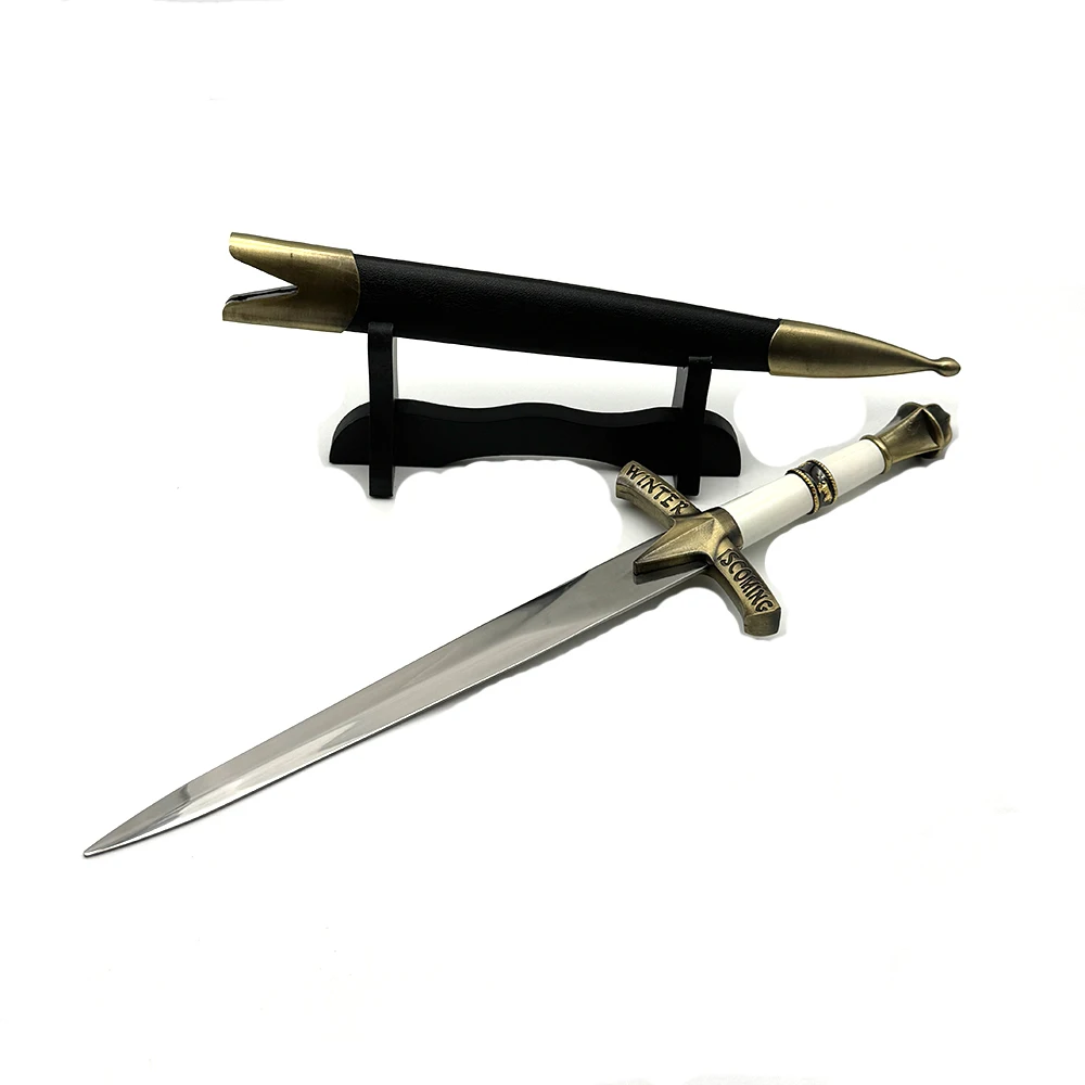 Espada medieval periférica para jogos e filmes, 43cm/16,93 polegadas, adereços para cosplay, ornamento colecionável de mesa não afiado, brinquedo para presente de menino