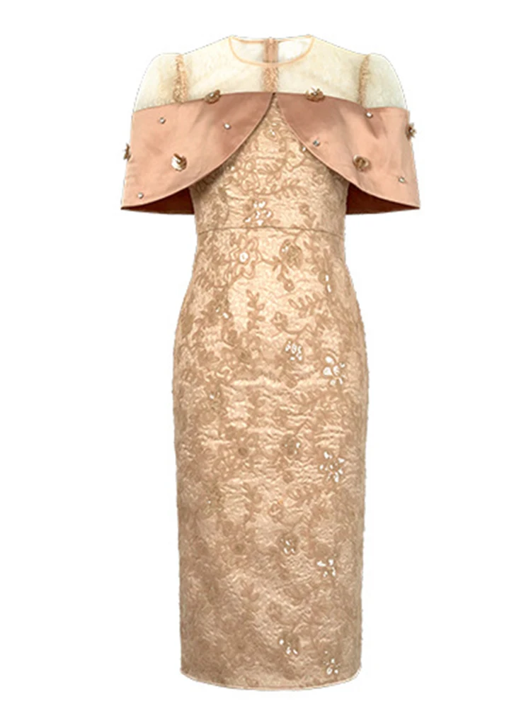 Elegante prachtige avondjurk dames Franse pailletten bloem pure mesh sexy feestjurk vrouwelijke vintage prom gewaad banket vestido