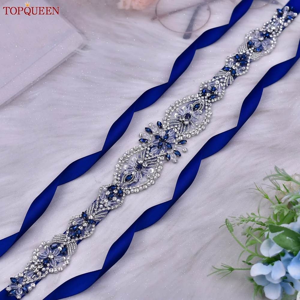 TOPQUEEN New Wedding Belt Handmade Bridal Sash Crystal Pearl Long Applique Wedding Banquet Dress Waist Accessory S234-ML