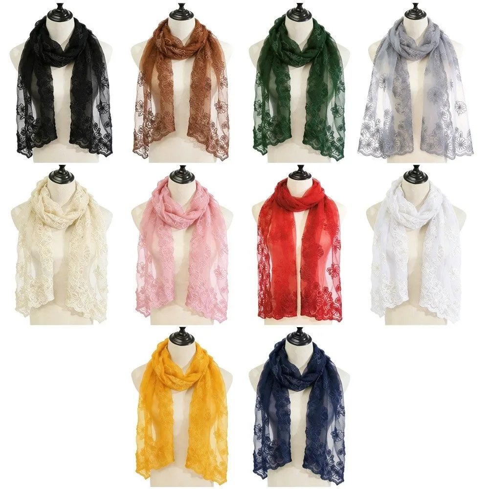 

Универсальный женский кружевной шарф в стиле ретро, длинный тонкий летний солнцезащитный палантин, корейская версия, с вышивкой цветов, женский головной платок