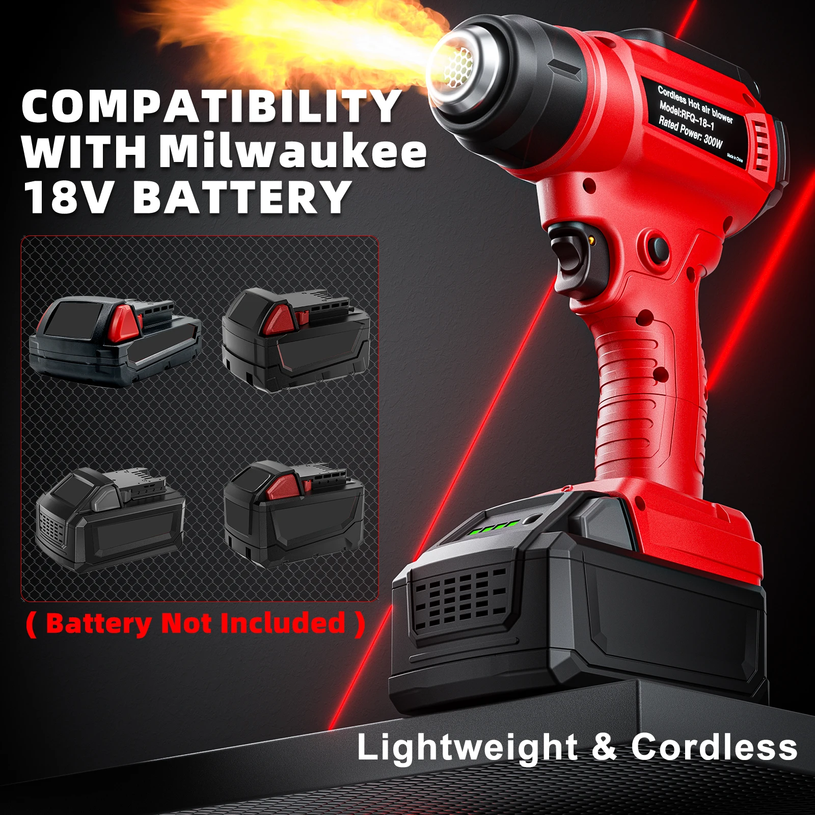 لميلووكي 18 فولت بطارية اللاسلكي الحرارة بندقية درجة الحرارة يده الكهربائية مسدس هواء ساخن مع 4 فوهات DIY بها بنفسك الحرف يتقلص #6