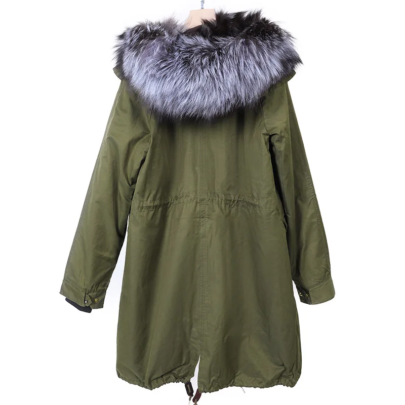 Maomaokong-Veste en Fourrure de Renard pour Femme, Manteau Long, Col en Fourrure de Renard group, Parka Doublure en Fourrure Intérieure, Argent