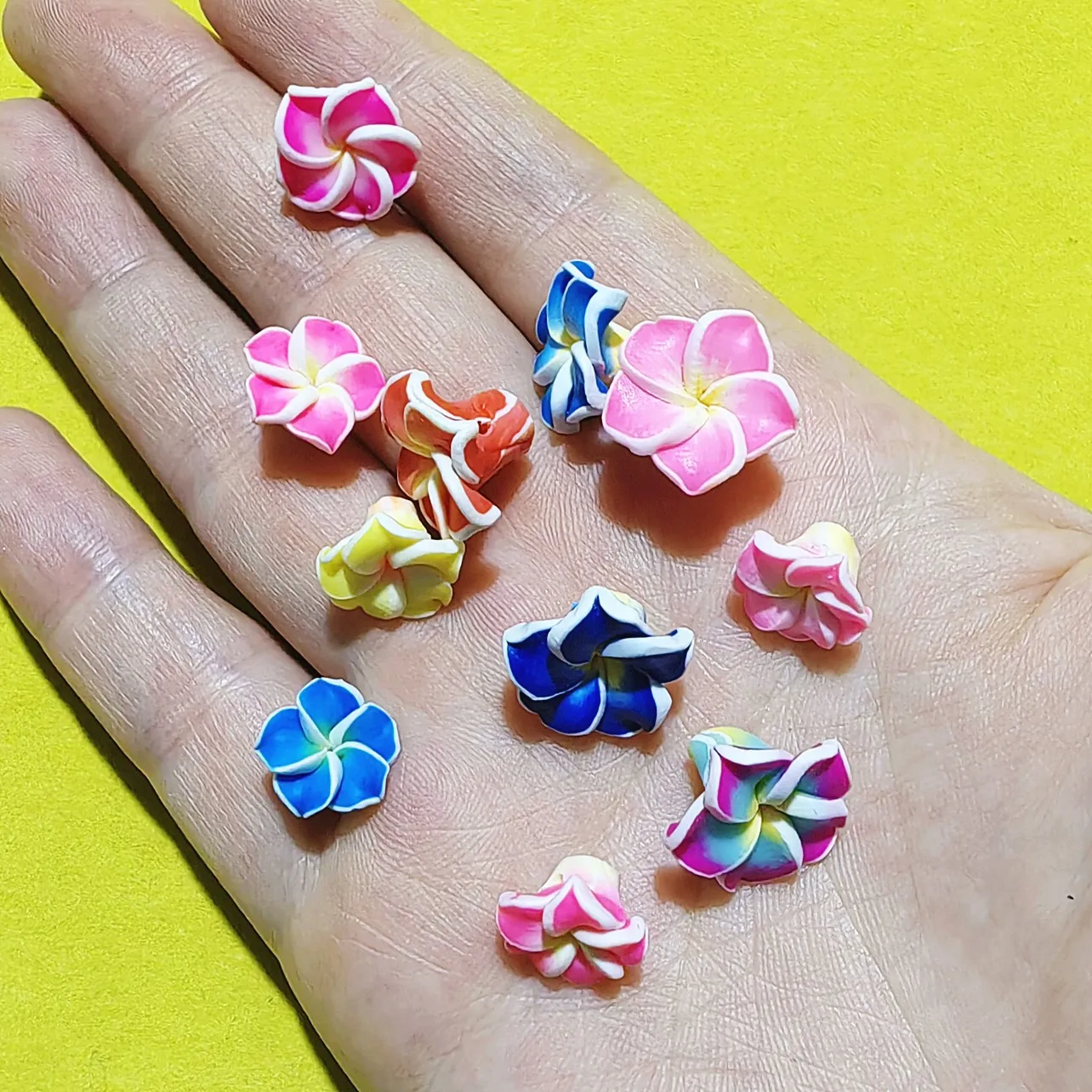 20pcs 12mm/15mm Colorful Loose 3D Polymer Clay Beads Flower/Plumeria rubra Design For DIY Jewelry Making