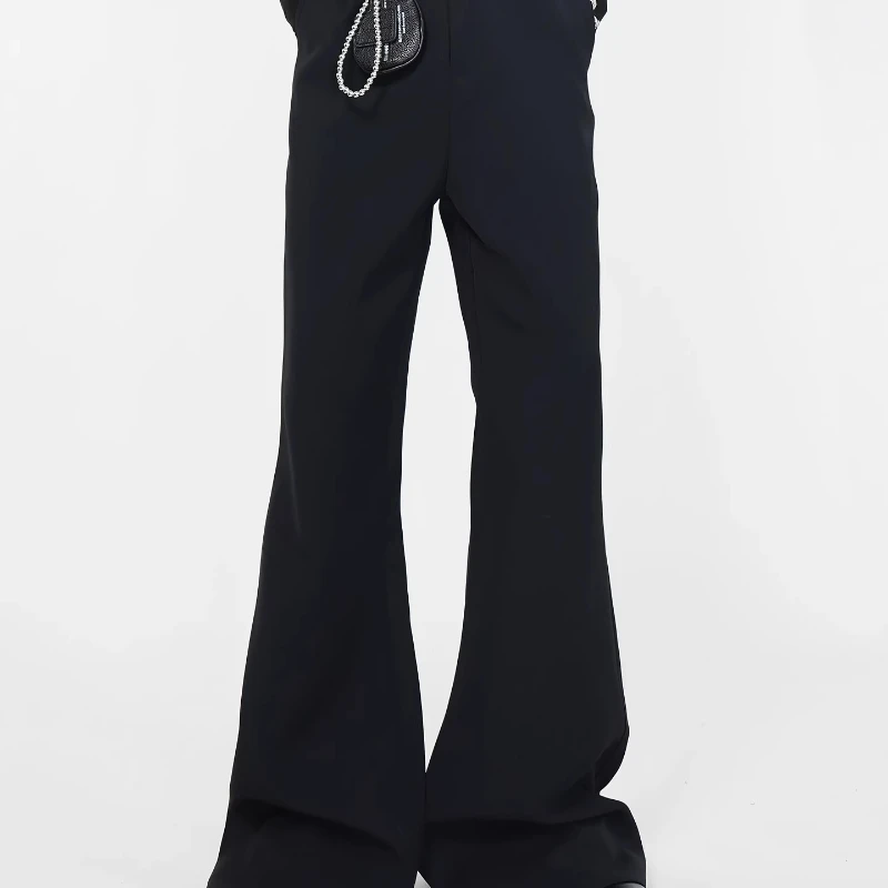 Men's 2025 Four Seasons Wear Slim Fit Flared Trousers Fashion Long Suit Pants Male Pocket Decoration Stylish Loose Comfort Pants