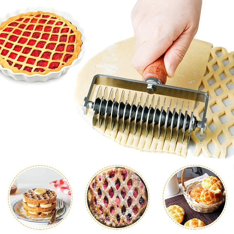 

Stainless Steel Lattice Cutter, Dough Lattice Roller Cutter Baking Tool Cookie Pie Pizza Bread Pastry Crustroller