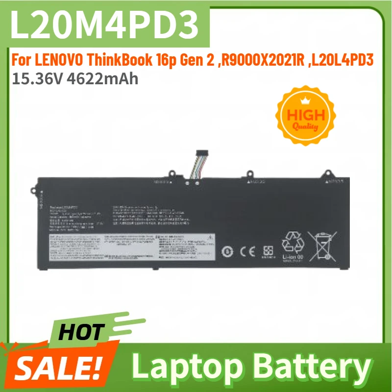 L20M4PD3 15.36V 4622mAh High Quality Laptop Battery for LENOVO ThinkBook 16p Gen 2 ,R9000X2021R ,L20L4PD3 Replacement Battery