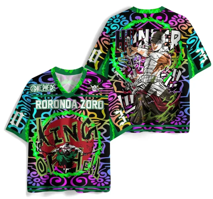 Latest Adult and Children's One Piece Zoro Hell King Jersey, 3D Printed Trendy Short-sleeve Shirt and Shorts Friends