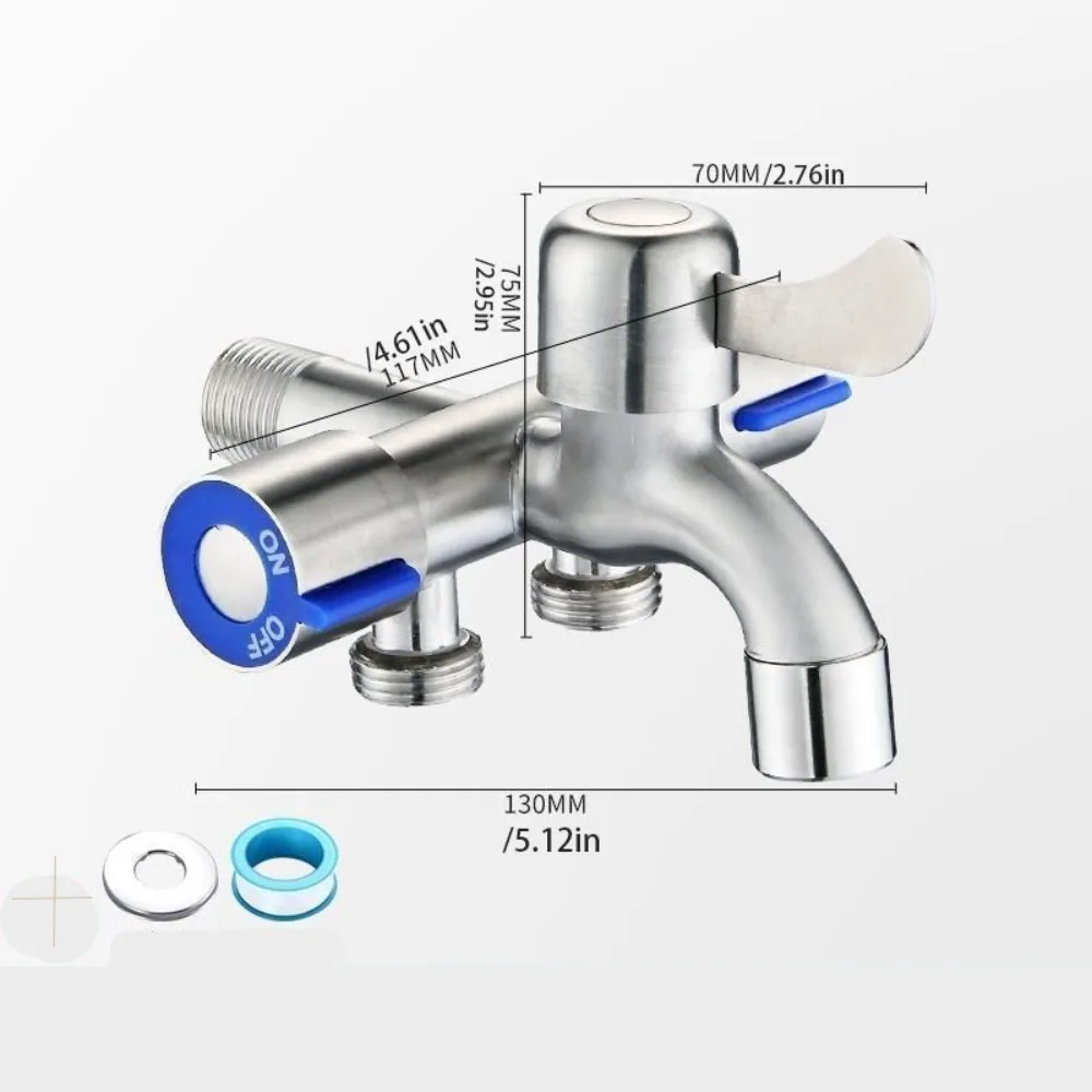 

Смеситель из нержавеющей стали «один на три» с выходом для стиральной машины. Трехходовой водопроводный кран с защитой от протечек и лентой. Простая установка.