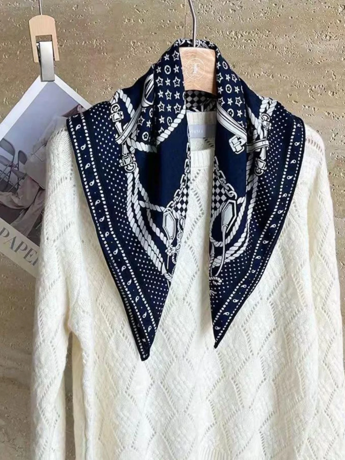 autumn-winter-women's-awl-scarf-woolen-silk-four-le-clover-pattern-warm-geometric-design-versatile-faionable-newear