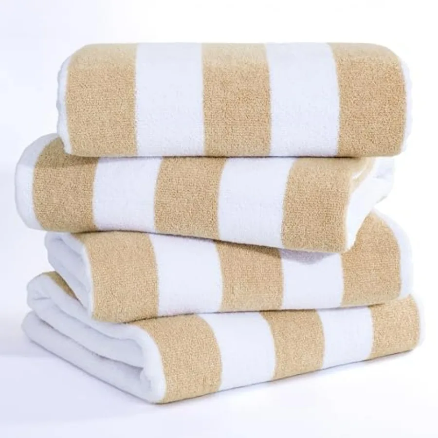 

Beach and pool use: striped cotton-blend towels, beige, quick-drying and sand-free, 30x60 inch, 4-piece oversize set