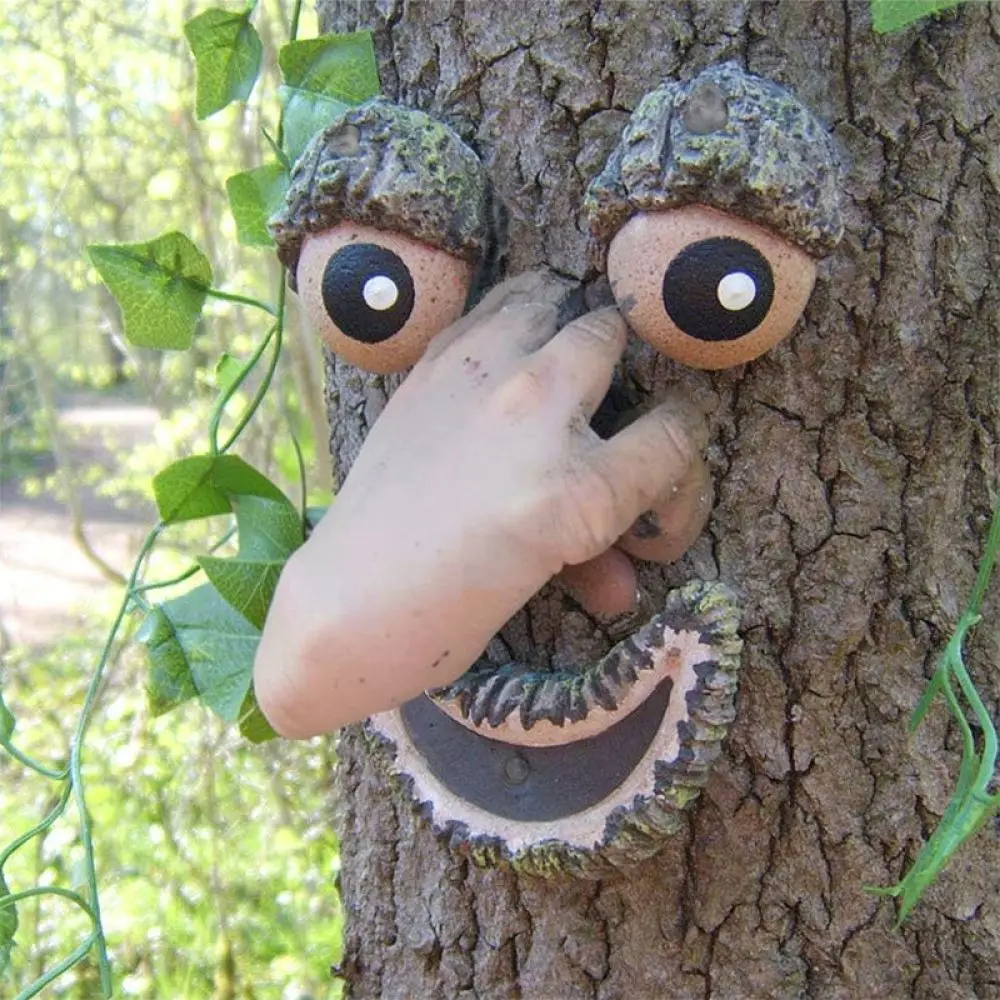 Glow In The Dark Tree Face Decor Resin Garden Statue Luminous Outdoor Yard Art Sculpture Funny Fairy Tree Ornament