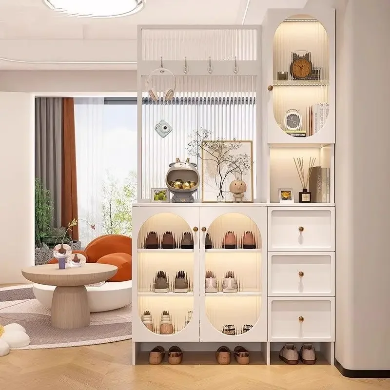 

Light luxury entrance shoe cabinet integrated cream style living room locker room hall cabinet entrance door screen cabinet