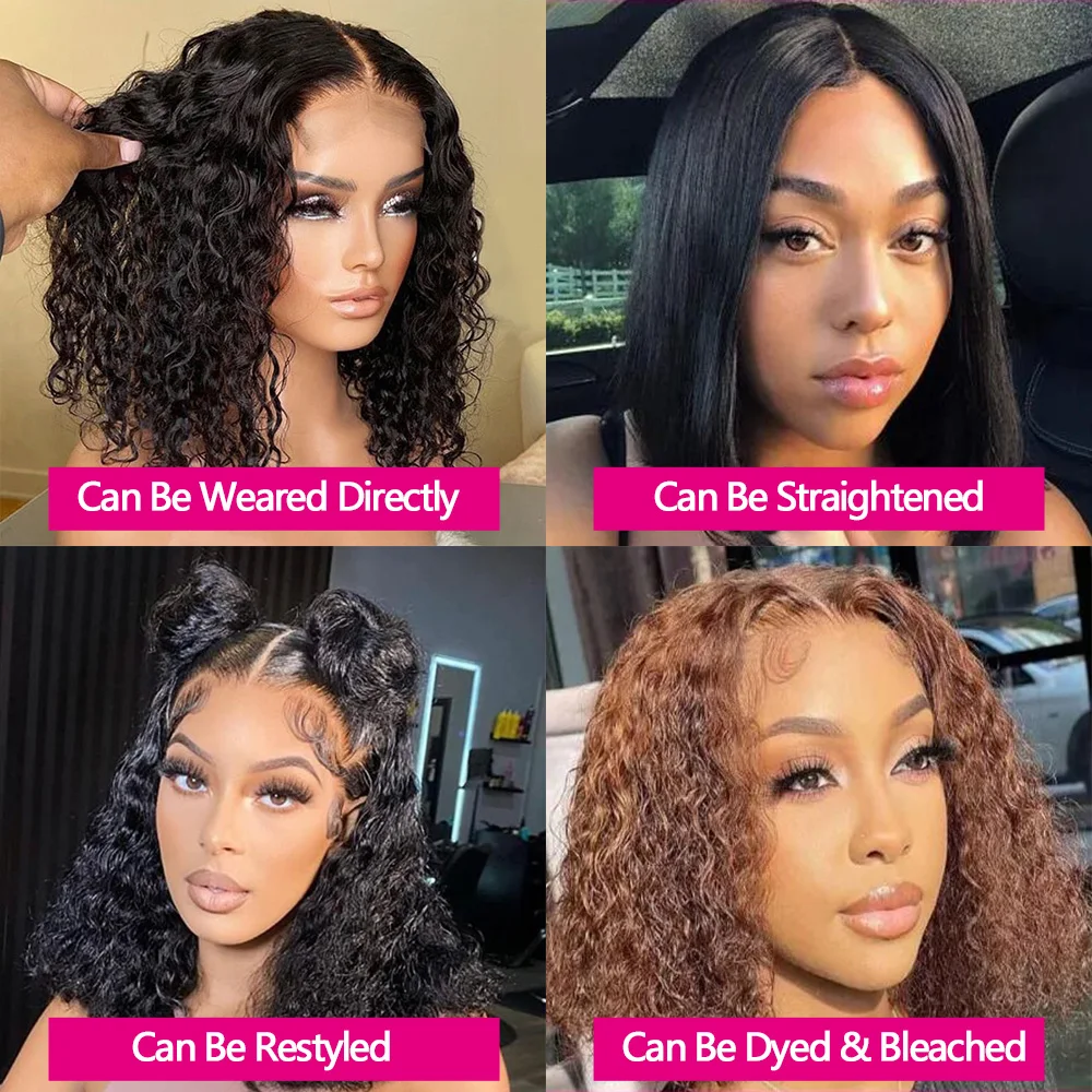 Glueless Bob Wigs Human Hair Water Wave Wigs 13x4 Lace Frontal Wig Transparent Brazilian Wigs On Sale Pre Cut 4x4 Closure Wig