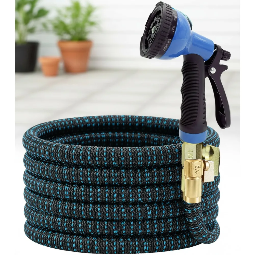 

75ft Expandable Garden Hose with 10 Spray Nozzle - Heavy Duty 3750D Strength & Brass Connectors for Easy Watering