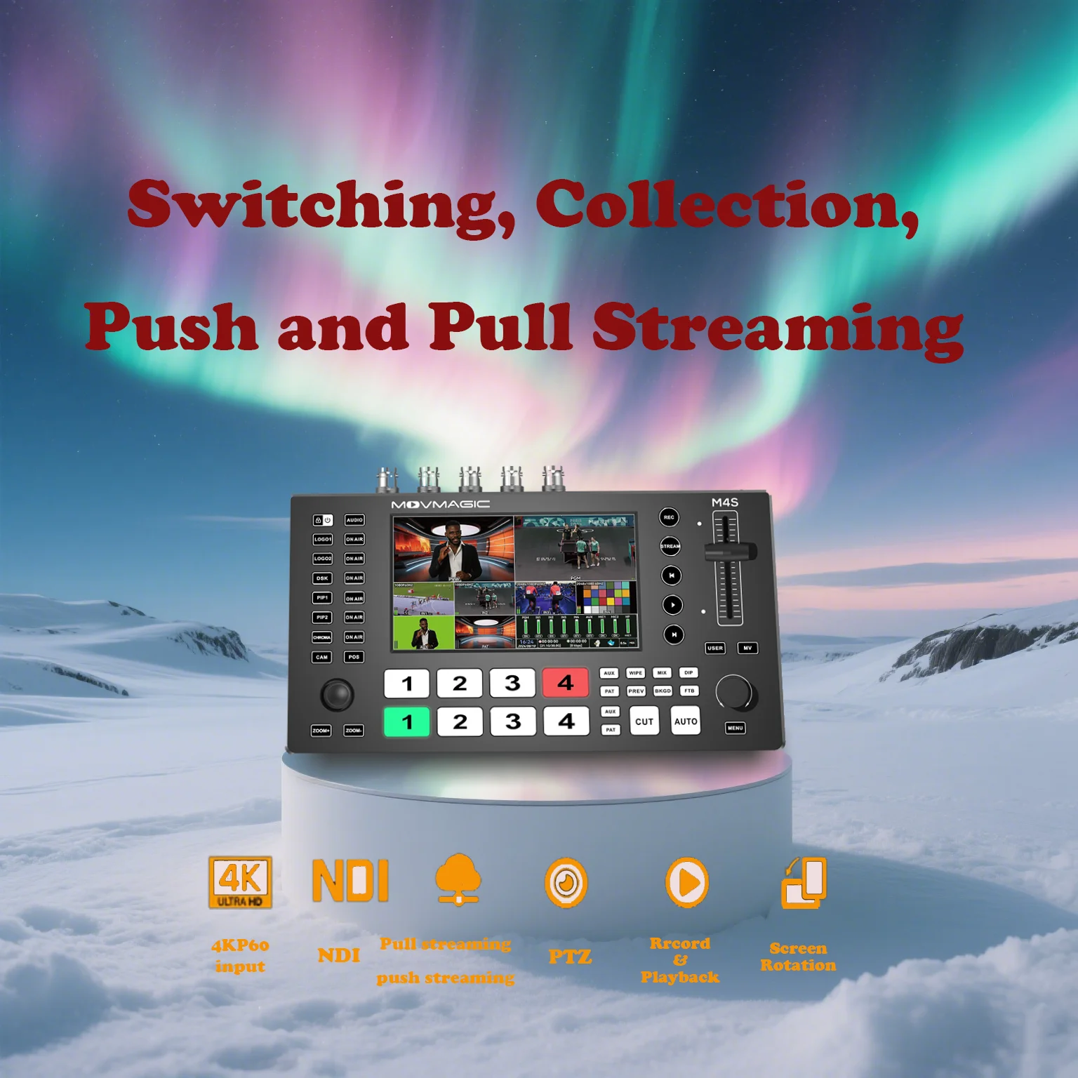 Movmagic 5-ch Professional Video Switcher Multi-layer Editing Screen Orientation Switching Multi-functional PTZ Camera Control