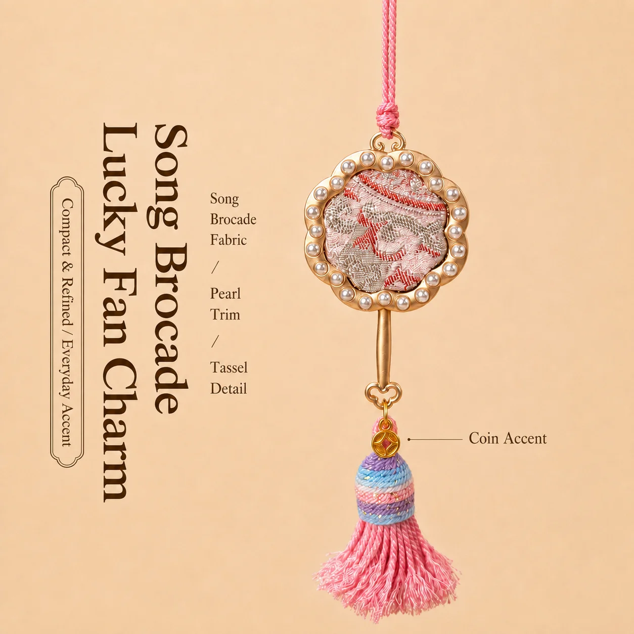 Fabric Key Chain Compact Lucky Fan Keychain Song Brocade Keychain Retro Chinese Tassel Charm For Bag Decoration Daily Items Bag