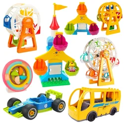 Bloques de construcción grandes para niños, Noria, coche de carreras de ciudad, autobús, parque de atracciones, Compatible con Duplo, juguetes educativos creativos, regalos para niños