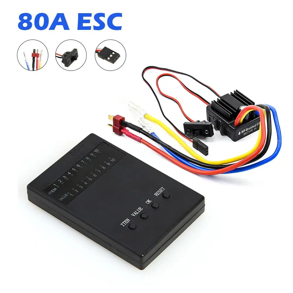 

WP Crawler Brushed 80A ESC Waterproof Electronic Speed Controller With Program Card for 1/10 1/8 RC Car