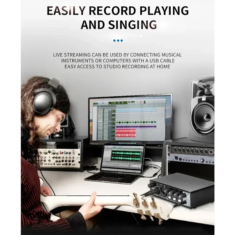 Audio Interface Depusheng MD22 USB 3.0 Sound Card with Monitoring Electric Guitar Live Recording For Studio Singing Micro