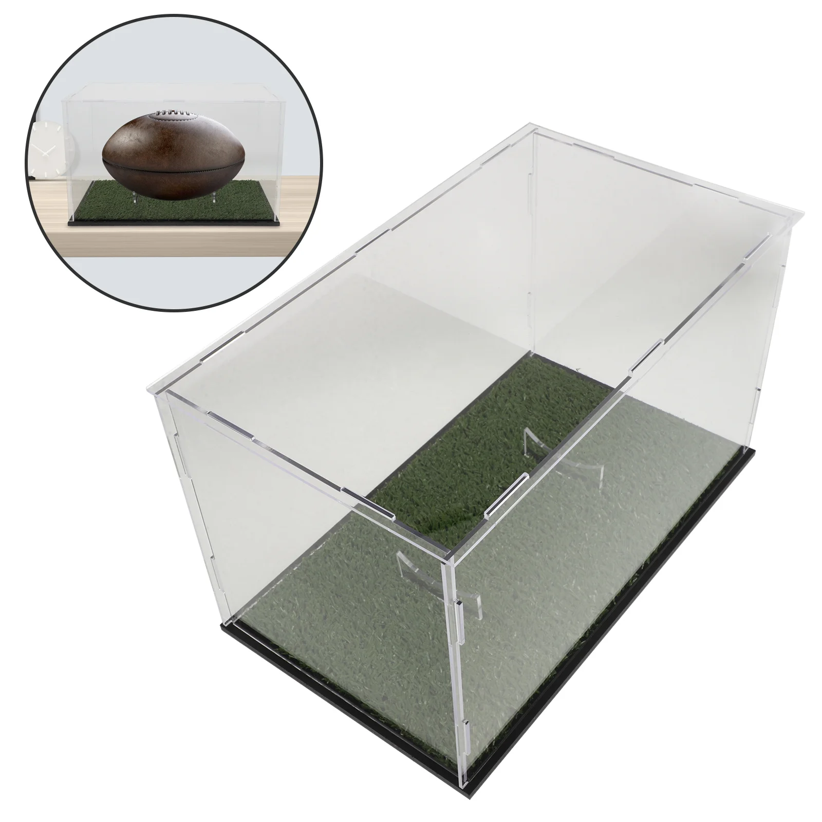 

Buckle Rugby Display Box Transparent Acrylic Showcase Desktop Case Sturdy Clear Rugby Ball Holder Tabletop Multipurpose Sports
