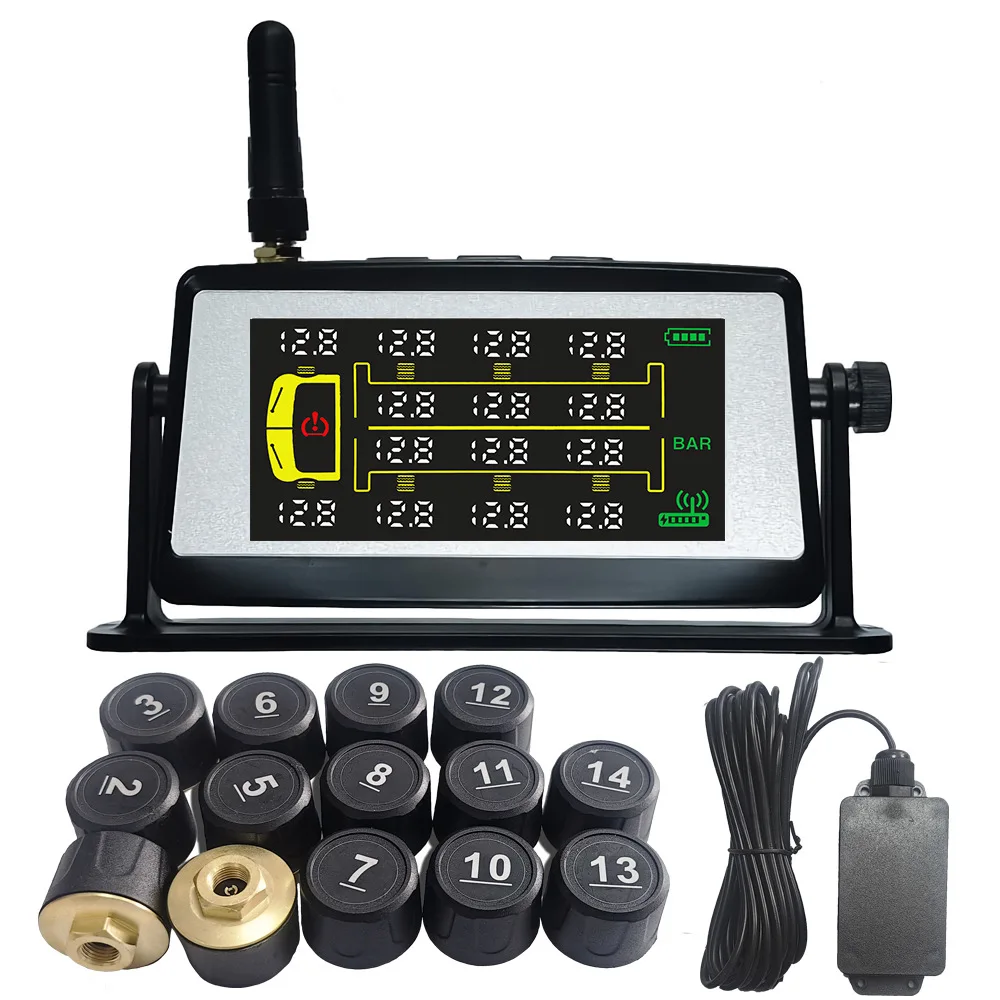 Truck Solar Tire Pressure Monitoring TPMS Heavy Truck 8 10 12 14 Wheels Wireless Tire Pressure Detection