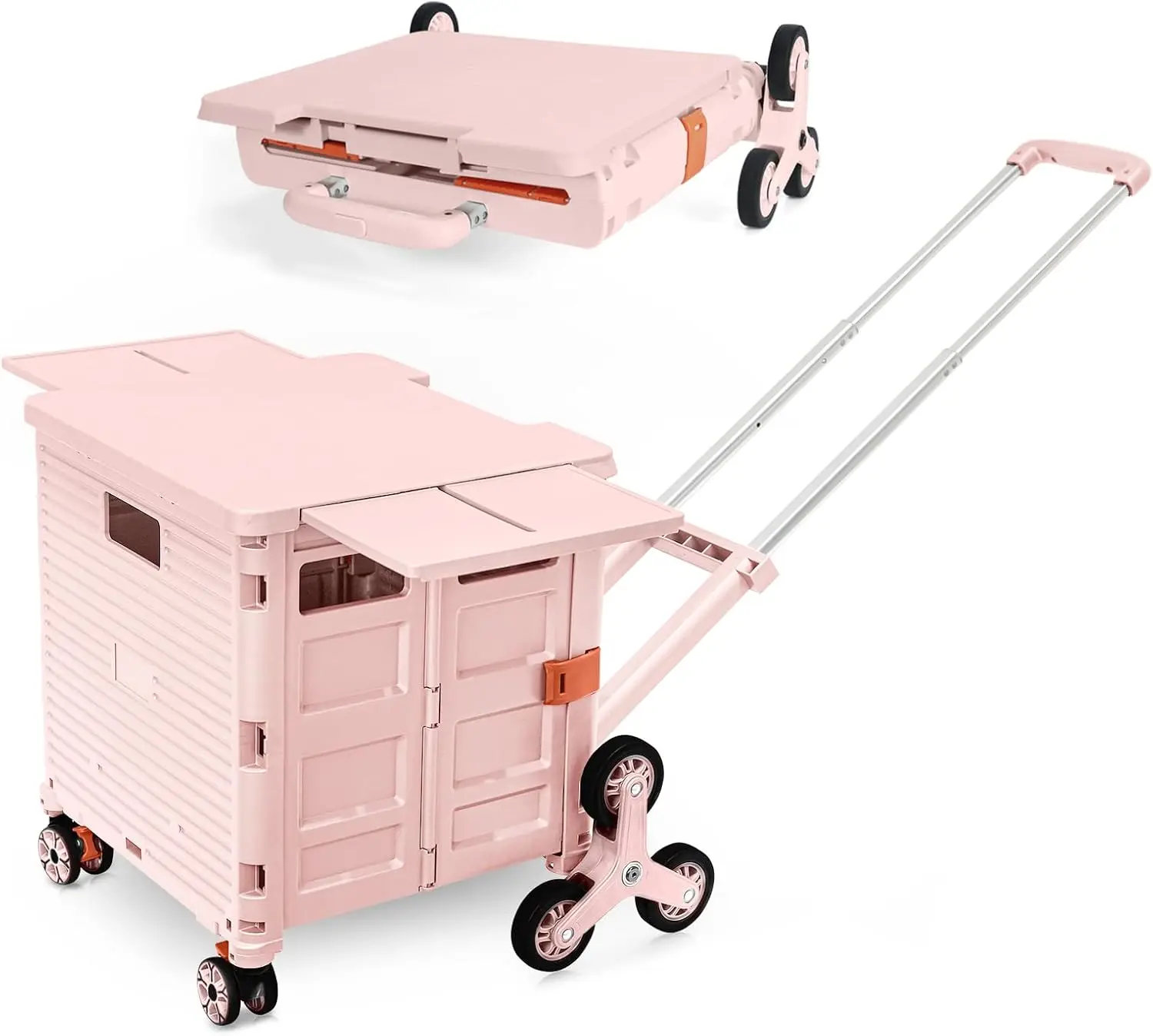 

Foldable Utility Cart with Telescopic Handle, Magnetic Lid, 360° Wheels for Shopping and Moving - Pink