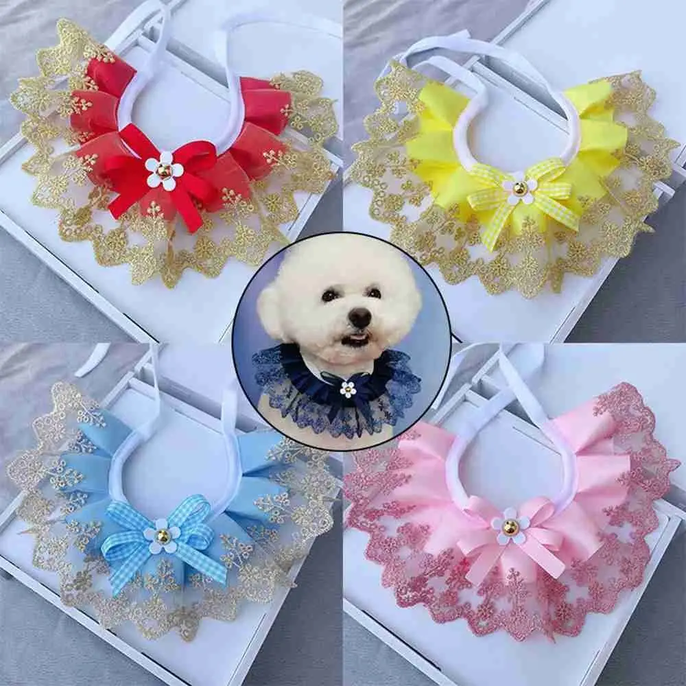 Adjustable Neck Strap Dog saliva towel Dog Neckerchief Lace Mesh Bowknot Puppy String Bib Pet Collar