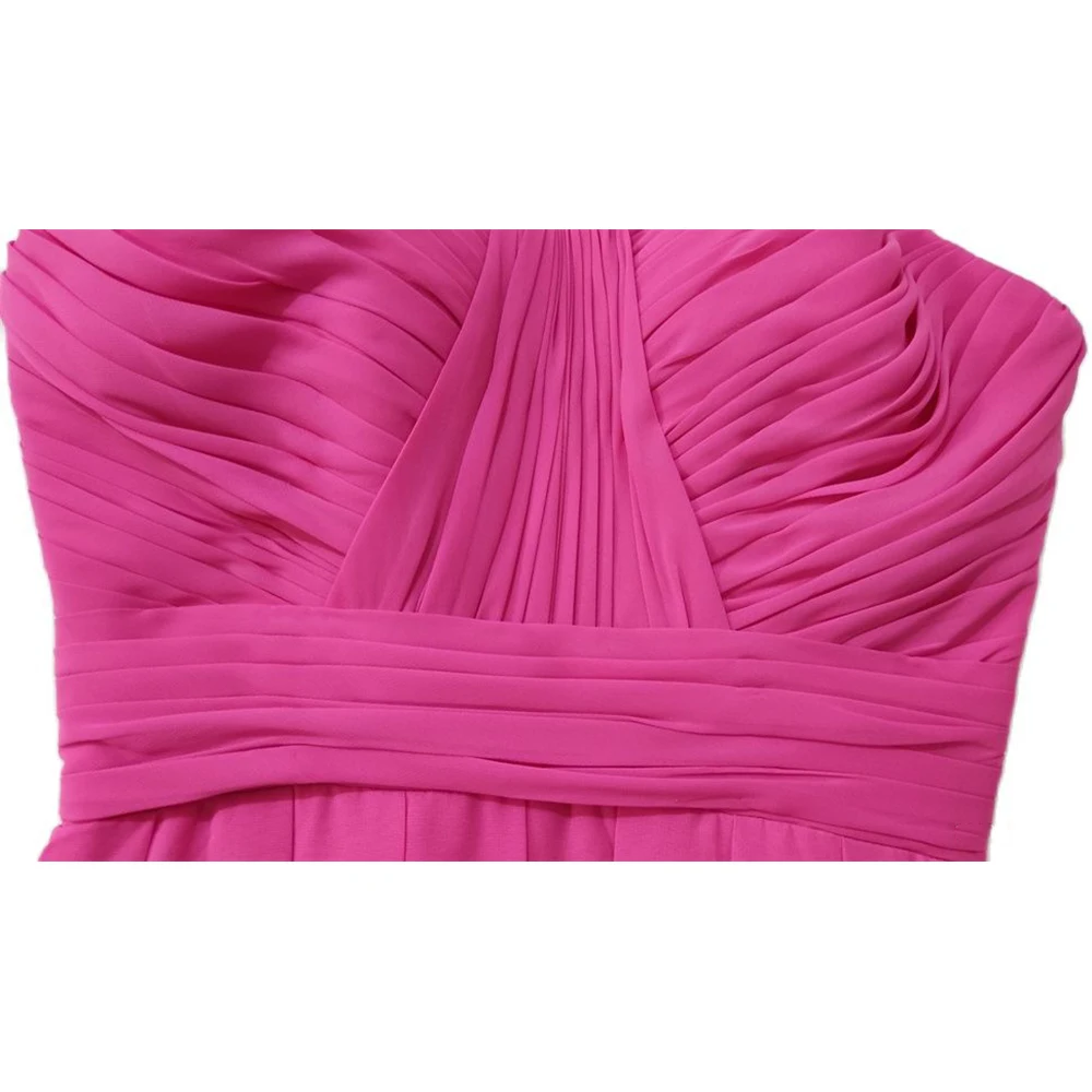 Una linea Chiffon piega Spaghetti senza spalline eleganti abiti da damigella d'onore festa di nozze formale Prom sera lunghezza pavimento cerniera indietro