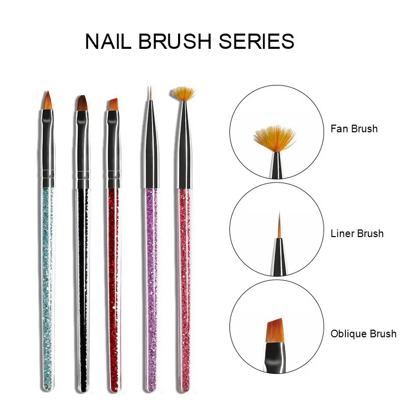 KISMIS 7Pcs/Set Professional Nail Art Brush Set For Manicure Rhinestone Acrylic Paint Brushes Kit UV Gel Polish Nails Lining Pen