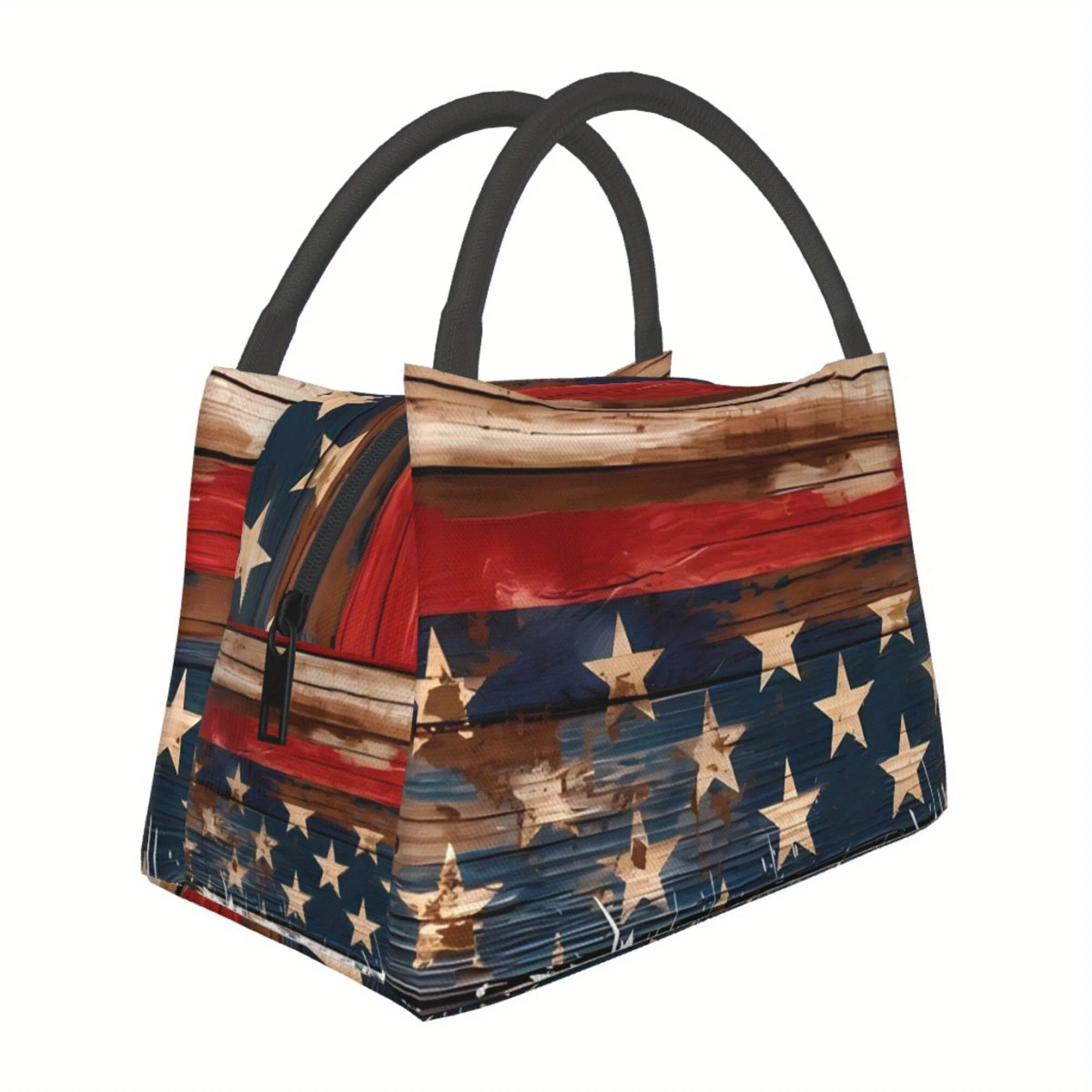 Merry Christmas Cooler Bag Christmas Merry Star-Spangled Flag Pattern 1pc Portable Reusable Insulated Cooler Bag