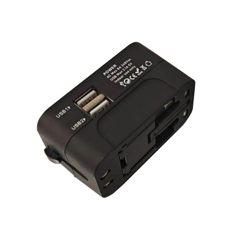 Universele wisselstroomadapter met dubbele USB-oplaadpoorten, universele reisstekkers en stopcontacten, EU-US wisselstroomadapter